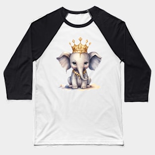 Watercolor African Elephant Wearing a Crown Baseball T-Shirt